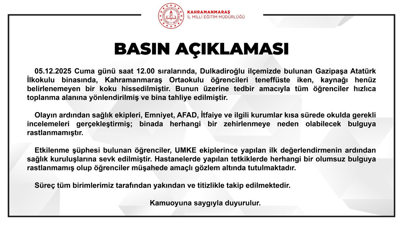 Kahramanmaraş'ta zehirlenme iddiasıyla ilgili açıklama geldi